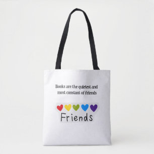 Bücher Stille Konstante Freunde Regenbogen-Herzen Tasche