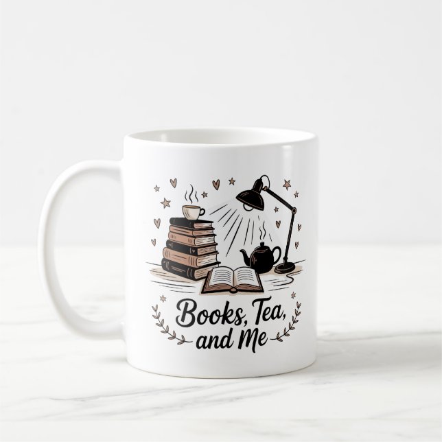 Bücher Tee und ich Gemütlich Minimalistisch Schwar Kaffeetasse (Links)