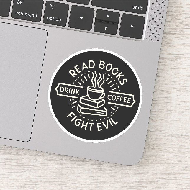 Bücher trinken Kaffee kämpfen böse Aufkleber (Detail)