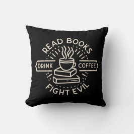 Bücher trinken Kaffee kämpfen böse Kissen