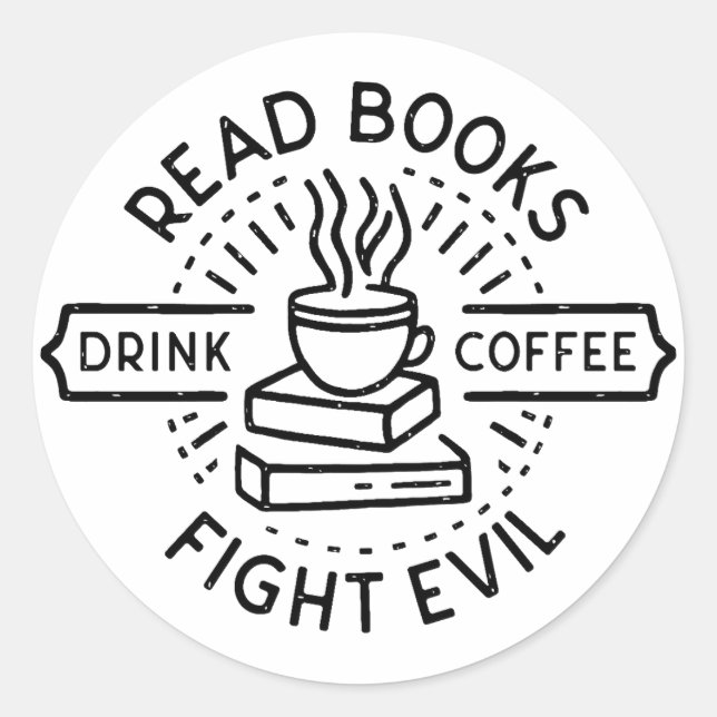 Bücher trinken Kaffee kämpfen böse Runder Aufkleber (Vorderseite)