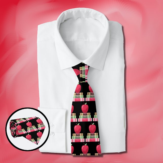 Bücher und Apple Teacher Black Neck Tie Krawatte (Von Creator hochgeladen)