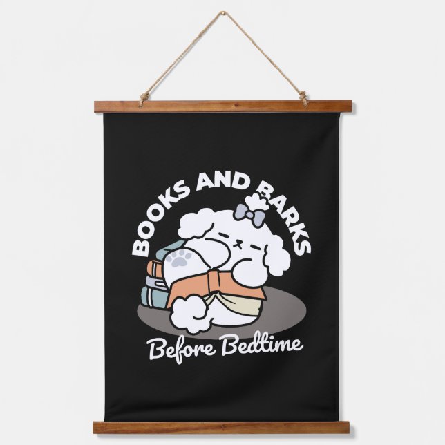 Bücher und Barks - Niedliches Design für schlampig Wandteppich Mit Holzrahmen (Vorderseite)
