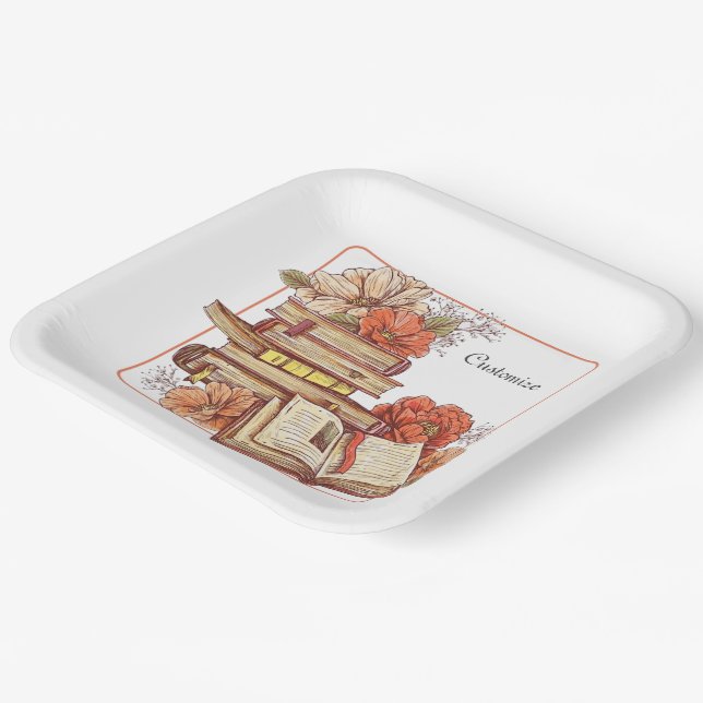 Bücher und Blume Pappteller (Gewinkelt)