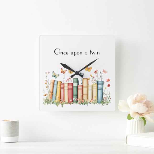 Bücher und Blume Quadratische Wanduhr (Zuhause)