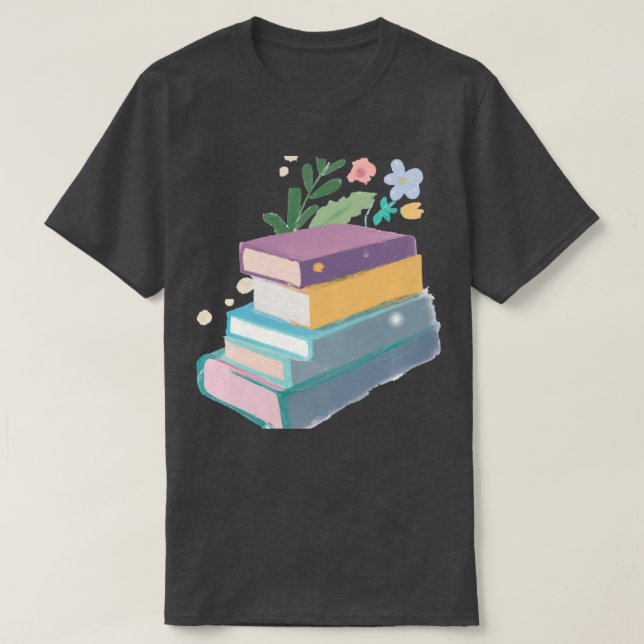 Bücher und Blume T-Shirt (Design vorne)
