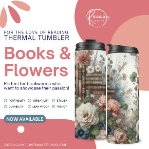 Bücher und Blumen Thermobecher Thermosbecher