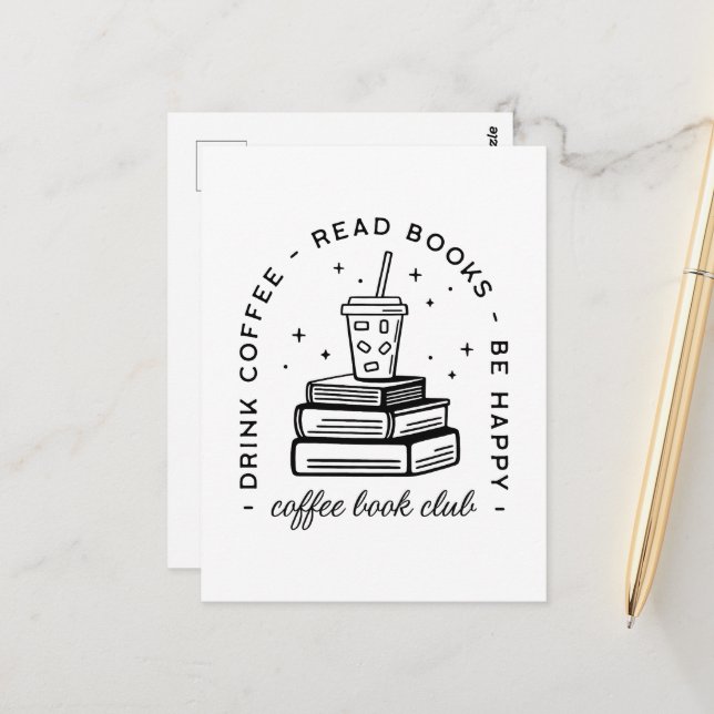 Bücher und Coffee Lover Club Lesegruppe buchen Postkarte (Vorderseite/Rückseite Beispiel)