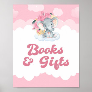 Bücher und Geschenk Rosa Elephant Girl Babydusche Poster