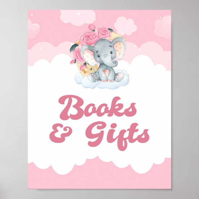 Bücher und Geschenk Rosa Elephant Girl Babydusche  Poster (Vorne)