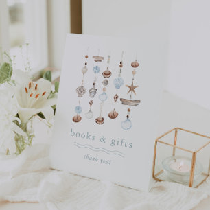 Bücher und Geschenke Boho Blaue Strand-Baby-Party Sockelschild
