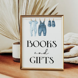 Bücher und Geschenke Denim Blau Jeans Babyparty Poster