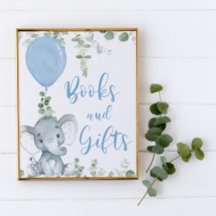Bücher und Geschenke Elefantenballons Babyduschzei Poster