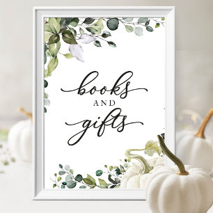Bücher und Geschenke Grünzeug Baby Shower Schild