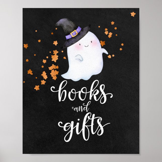 Bücher und Geschenke Halloween Babydusche Zeichen Poster (Vorne)