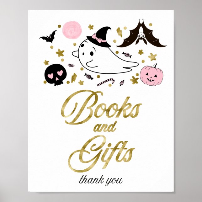 Bücher und Geschenke Halloween Babydusche Zeichen Poster (Vorne)