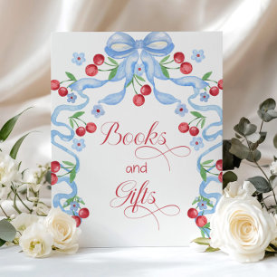 Bücher und Geschenke Kirsche oben Blaue Schleife Poster