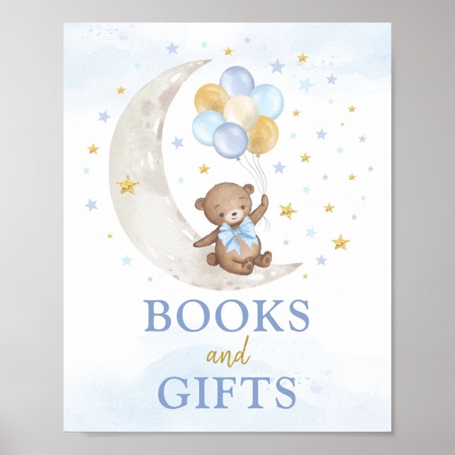 Bücher und Geschenke Moon Teddy Bären Blue Gold Ba Poster (Vorne)
