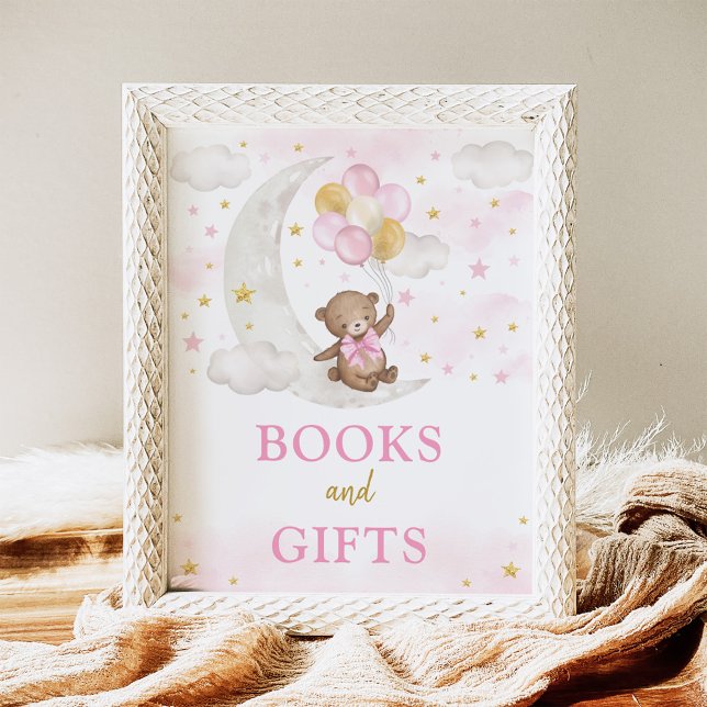 Bücher und Geschenke Moon Teddy Bären Pink Gold Ba Poster (Von Creator hochgeladen)