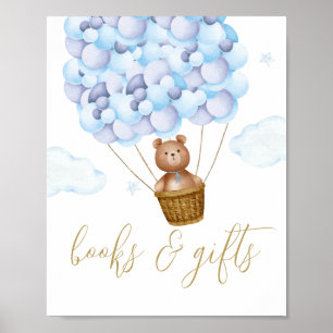 Bücher und Geschenke Teddybär Blau Babyparty-Schil Poster