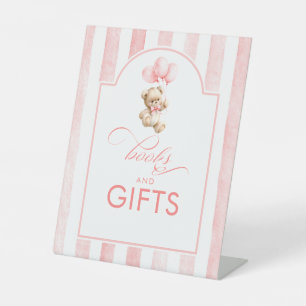 Bücher und Geschenke Teddybär Rosa Babyparty Sockelschild