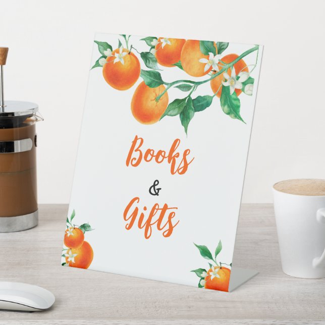 Bücher und Geschenke Unterschreiben Orange Babydus Sockelschild (In SItu)