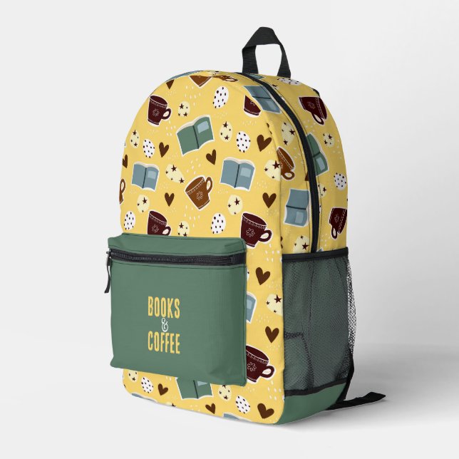 Bücher und Kaffee Bedruckter Rucksack (Rückseitige Ecke Rechts)