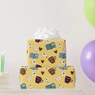 Bücher und Kaffee Einwickelpapier Geschenkpapier