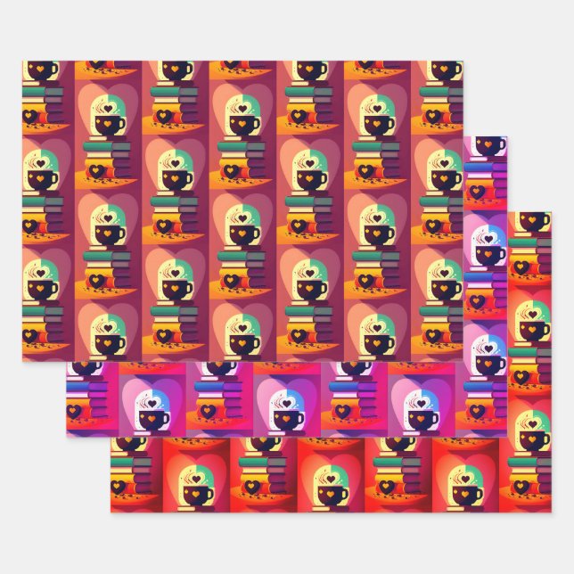 Bücher und Kaffee Geschenkpapier Set (Set)