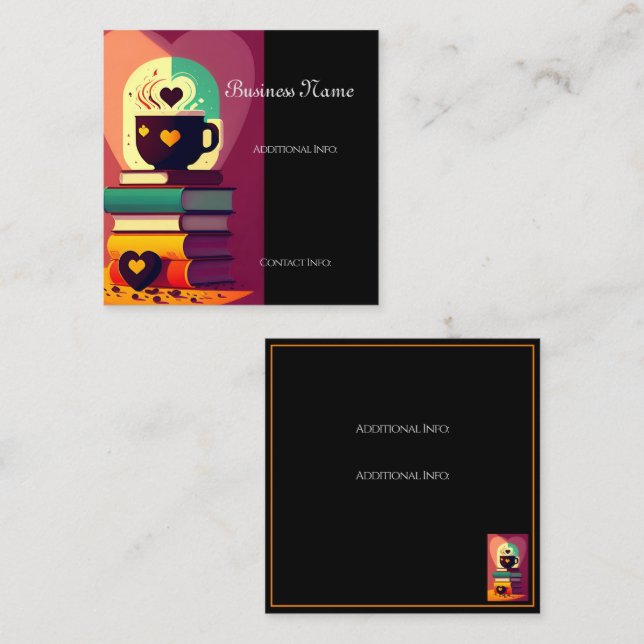 Bücher und Kaffee Quadratische Visitenkarte (Vorne/Hinten)