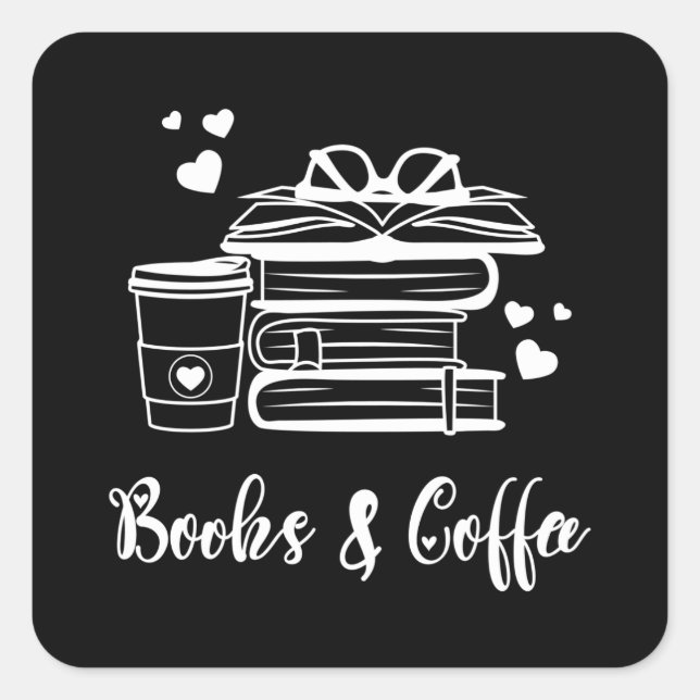 Bücher und Kaffee Quadratischer Aufkleber (Vorderseite)