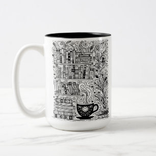 Bücher und Kaffeefarbe ich Doodle 2 Zweifarbige Tasse