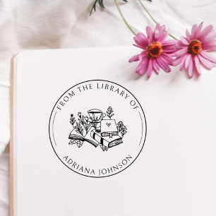 Bücher und Kaffeepflanzen aus der Bibliothek Gummistempel