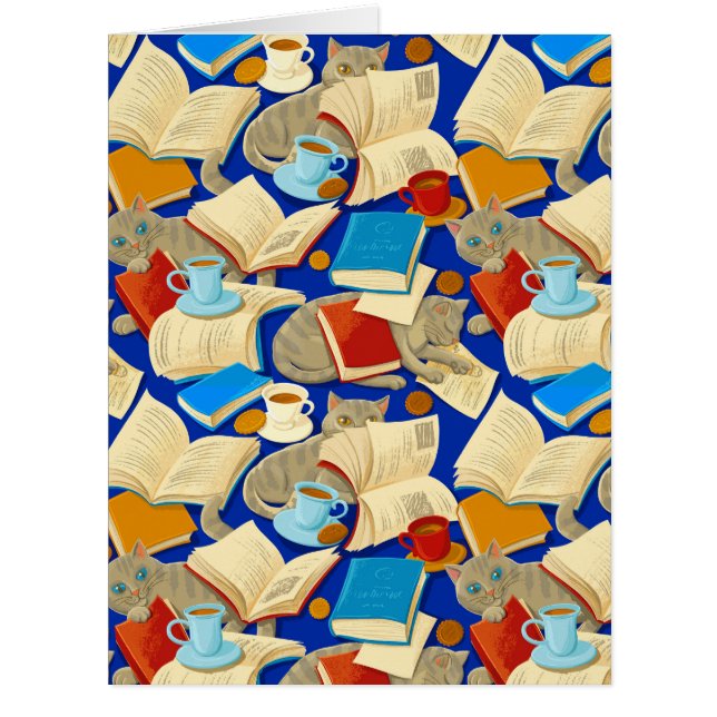 Bücher und Katzen auf blau (Vorderseite)