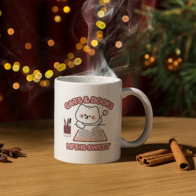 Bücher und Katzen - Geschmack - Gemütliches Design Zweifarbige Tasse (Von Creator hochgeladen)