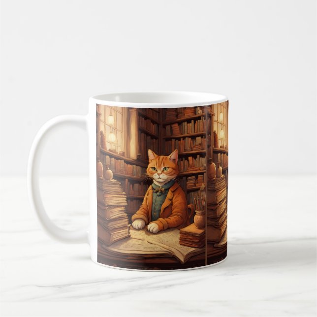 Bücher und Katzen Kaffeetasse (Links)
