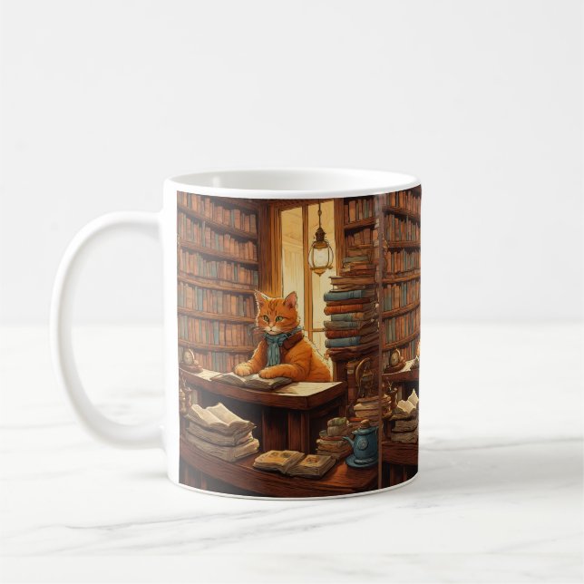 Bücher und Katzen Kaffeetasse (Links)