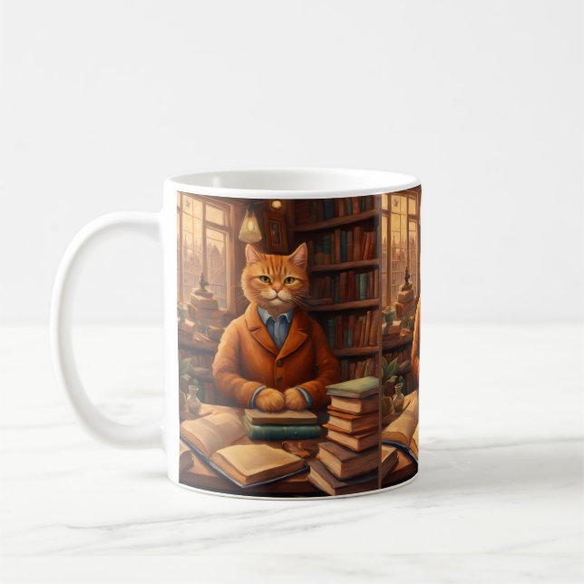 Bücher und Katzen Kaffeetasse (Links)