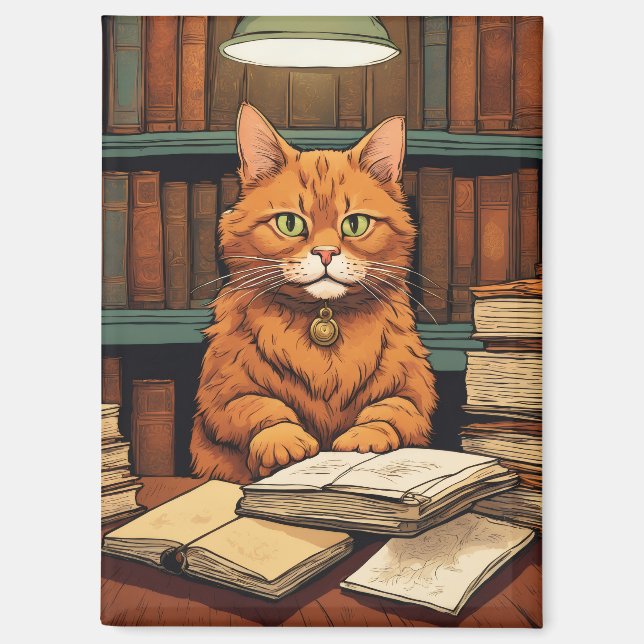 Bücher und Katzen Magnet (Vorderseite)