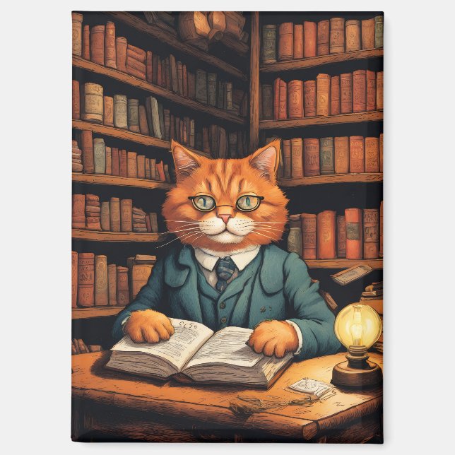 Bücher und Katzen Magnet (Vorderseite)