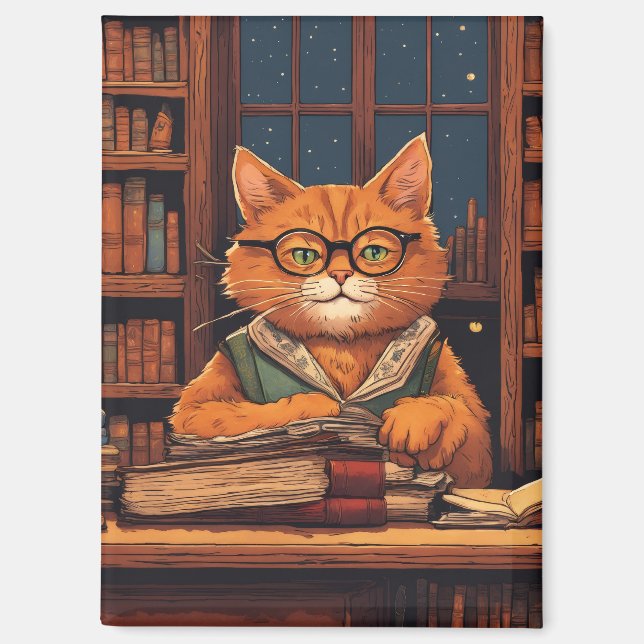 Bücher und Katzen Magnet (Vorderseite)
