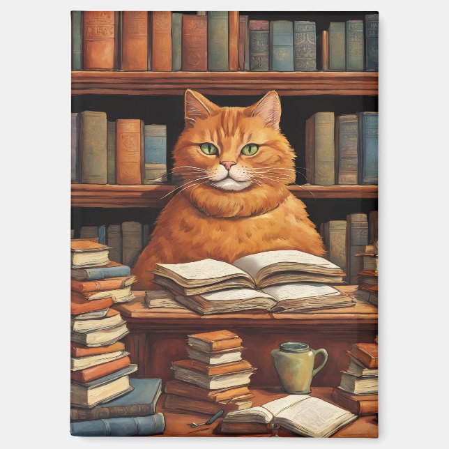 Bücher und Katzen Magnet (Vorderseite)