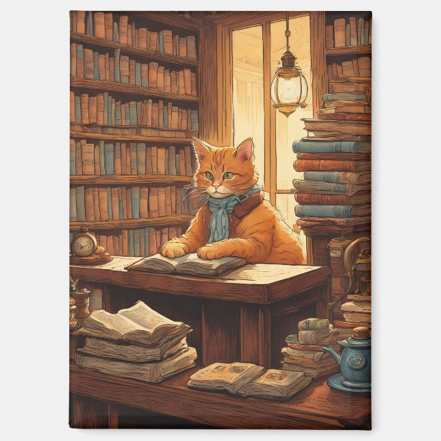 Bücher und Katzen Magnet (Vorderseite)