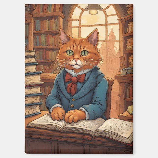 Bücher und Katzen Magnet (Vorderseite)