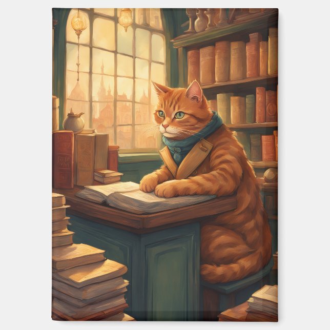 Bücher und Katzen Magnet (Vorderseite)