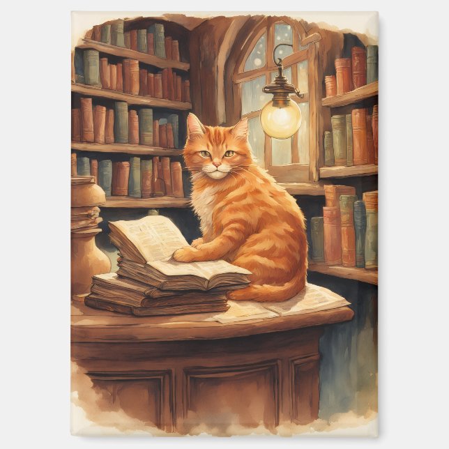 Bücher und Katzen Magnet (Vorderseite)