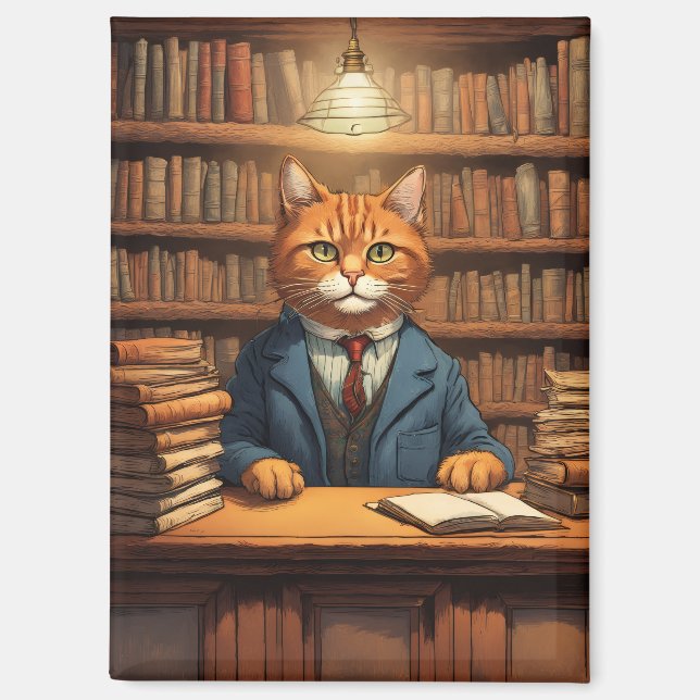 Bücher und Katzen Magnet (Vorderseite)