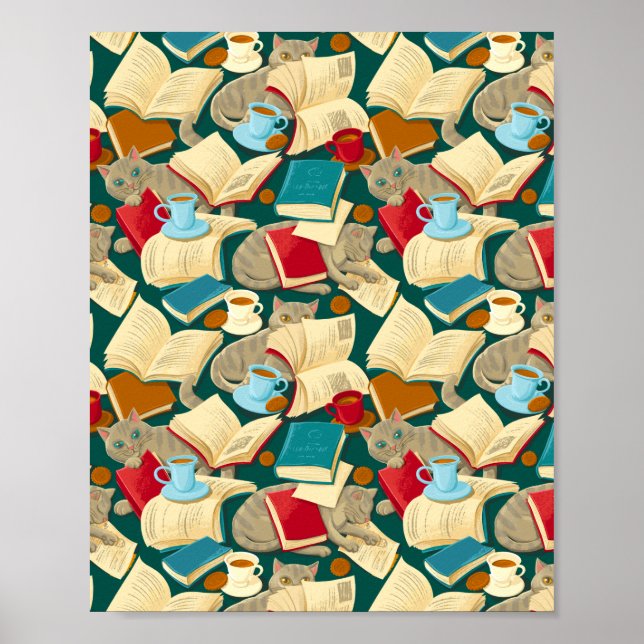 Bücher und Katzen Poster (Vorne)