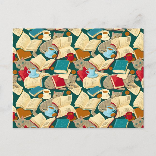 Bücher und Katzen Postkarte (Vorderseite)