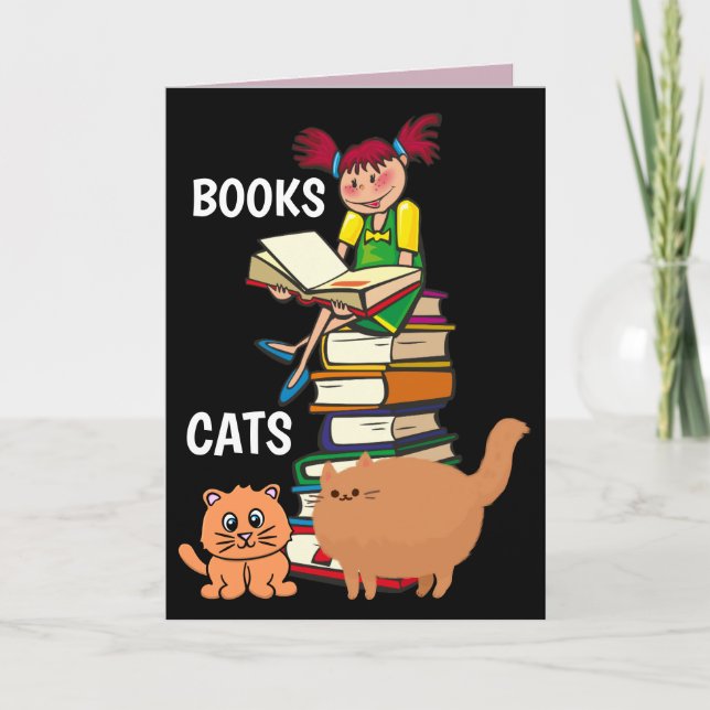 BÜCHER UND KATZKATZEN KATZGEBURTSTAG GRÜSSENKARTEN KARTE (Vorderseite)